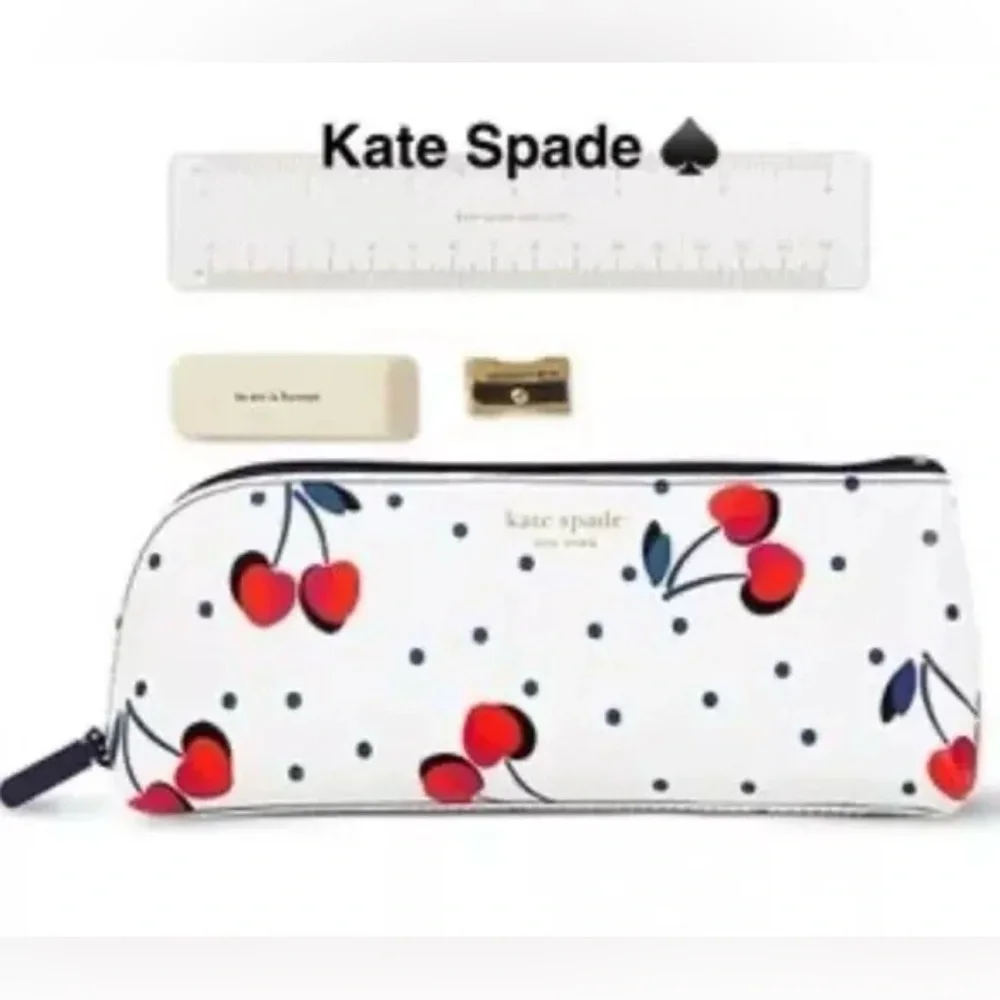 NWT Kate Spade Vintage Cherry Dot Pencil Case